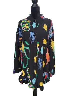 Shein Curve 2X Colorful Vibrant Longsleeve Button Up Top
